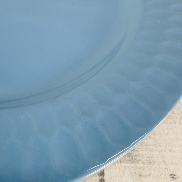 Coventry SKINNY HEX Blue Embossed Rim Design Stoneware 11" Dinner Plates Set 4 - Picture 15 of 16